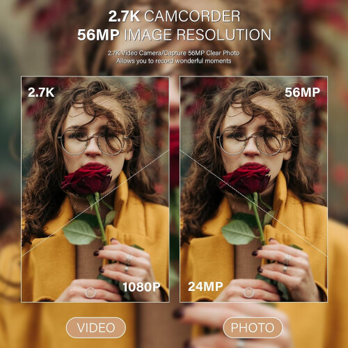 2.7K Vlogging Camcorder 56MP Rotating Screen (Black) 1