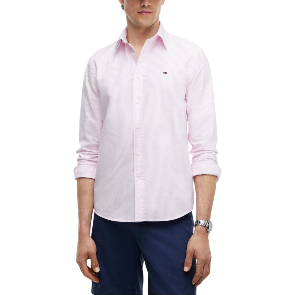 Tommy Hilfiger ( Stripe, L) Mens Oxford Shirts Cotton Top Pink