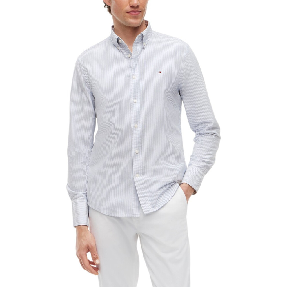 Tommy Hilfiger ( Stripe, S) Mens Oxford Shirts Cotton Top Blue
