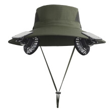 Detachable Refrigerating Fan Fisherman Hat Solar USB-Army Green