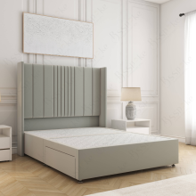 (Silver, 5ft King (No Mattress)) Charlotte Plush Velvet Double Divan Bed with 2 Drawers Storage 54'' Wing Headboard Mattress