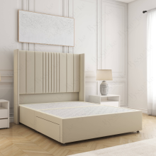 (Cream, 4ft Small Double (No Mattress)) Charlotte Plush Velvet Double Divan Bed with 2 Drawers Storage 54'' Wing Headboard Mattress