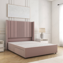 (Pink, 4ft6" Double (No Mattress)) Charlotte Plush Velvet Double Divan Bed with 2 Drawers Storage 54'' Wing Headboard Mattress