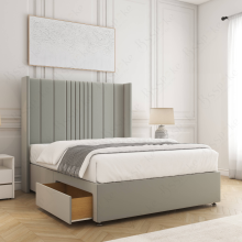 (Silver, 4ft Small Double (No Mattress)) Velvet Upholstered Double Divan Bed with 2 Drawers Storage 54'' Wing Headboard Mattress