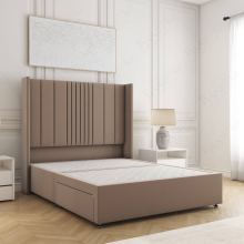 (Mink, 3ft Single (No Mattress)) Charlotte Plush Velvet Double Divan Bed with 2 Drawers Storage 54'' Wing Headboard Mattress