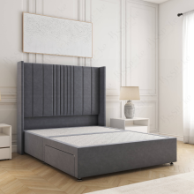 (Steel, 4ft6" Double (No Mattress)) Charlotte Plush Velvet Double Divan Bed with 2 Drawers Storage 54'' Wing Headboard Mattress