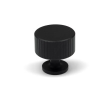 28mm Matt Black Round Reeded Cabinet Knob