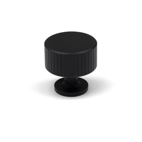 28mm Matt Black Round Reeded Cabinet Knob
