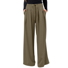 Womens Pants Wide Leg Stretchy Work Pants With Pockets-brown L