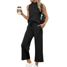 Two Piece Sets for Women Summer Vacation Travel Outfits-Black M