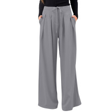 Womens Pants Wide Leg Stretchy Work Pants With Pockets-Gray S