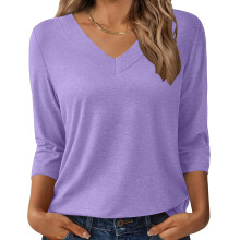 Women's Three-Quarter Sleeve Summer V-Neck Shirt-Purple XXL