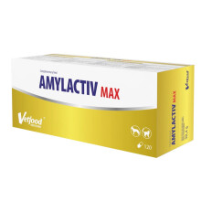 Suplemento digestivo VetFood Amylactiv MAX para perros y gatos, 120 cápsulas.