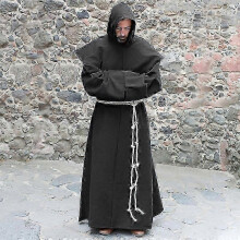 (L, Black) S-5xl Renaissance Monk Clergy Habit Scapular Friar Costume Religious Saint Gown Robe Men Priest Hood Cowl Halloween Outfit