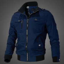 (M, ultramarine blue) Spring and Autumn Men's Casual Jacket Stand Collar Jacket Men Workwear Jacket Cotton Jacket