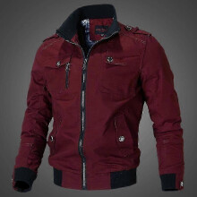 (L, red) Spring and Autumn Men's Casual Jacket Stand Collar Jacket Men Workwear Jacket Cotton Jacket