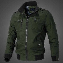 (2XL, green) Spring and Autumn Men's Casual Jacket Stand Collar Jacket Men Workwear Jacket Cotton Jacket