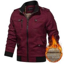 (2XL, wine red) Spring and Autumn Men's Casual Jacket Stand Collar Jacket Men Workwear Jacket Cotton Jacket