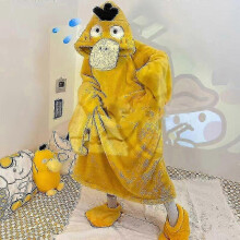 (L, Robe And Shoes) Cartoon Duck Winter Pajamas For Adult Onesie Hoodie Funny Pajama Warm Comfy Homewear Lounge Girls Dorm Cosplay Sleepwear Psyduck