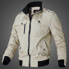 (M, khaki) Spring and Autumn Men's Casual Jacket Stand Collar Jacket Men Workwear Jacket Cotton Jacket