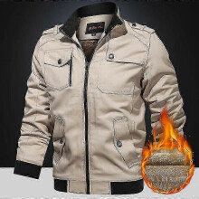 (L, light khaki) Spring and Autumn Men's Casual Jacket Stand Collar Jacket Men Workwear Jacket Cotton Jacket