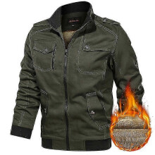 (2XL, army green) Spring and Autumn Men's Casual Jacket Stand Collar Jacket Men Workwear Jacket Cotton Jacket