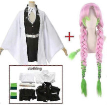 (S, Full Set and Wig 1) Adult Kids Demon Slayer Kimetsu No Yaiba Anime Kimono Kanroji Mitsuri   Costume Kisatsutai   Women Halloween Clothes-c