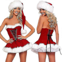 (XXL) S-2xl High Quality Women Christmas Costumes Suit Xmas Party Sexy Red Velvet Dress Cosplay Santa Claus Costume Outfit Plus Size