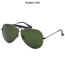 (C5 Black G15) New Fashion 3138 Shooter Style Vintage Aviation Sunglasses Metal Circle Brand Design Sun Glasses Oculos De Sol With Hood