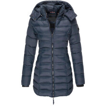 (2XL, Navy Blue) Women Warm Hooded Down Jacket Casual Slim Coat Puffer Jacket Women Quilted Lightweight Puffer Jacket-khaki