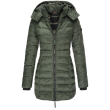 (S, Army Green) Women Warm Hooded Down Jacket Casual Slim Coat Puffer Jacket Women Quilted Lightweight Puffer Jacket-khaki