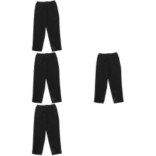 4St Zwarte Chef Outfit Broek Ademend Stevig Polyester-Katoen