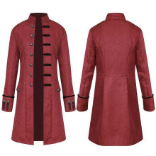 (3XL, Deep Red) Men Jackets Steampunk Vintage Tailcoat Gothic Victorian Frock Carnival Cosplay