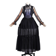 (Kids 110, Without wig) Wednesday Season 2 Cosplay Costume Black Dress Halloween Carnival Party Fancy Dress for Womens