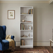 (White) 5 Tier Bookcase - Tall Freestanding Wooden Bookshelf for Living Room, Study & Bedroom (40 cm W x 30 cm D x 182 cm H)