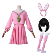 (XXL, with wig) SILENT HILL f Shimizu Hinako Cosplay Costumes Sailor Uniform Pleated Skirt for Womens Pink