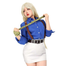 (L) Women's Nanami Kento Cosplay Costume Jujutsu Kaisen Halloween Party Fancy Dress Slim Shirt Skirt with Tie Suspender Glasses Set