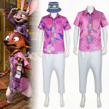 (Adult XXL, Set A with hat) Zootopia 2 Nick Cosplay Costume Shirt Pants Tie Hat Set Halloween Carnival Costume