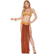 (L, Brown) Women's Sexy Nightdress Cosplay Arab Long Dress Halloween Costume