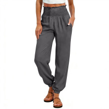 Women Workout Tapper Baggy Casual Elastic High Waist-Gray M