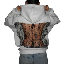 Women's Hoodie Hollow Backless Mesh Sheer Design-lace white L