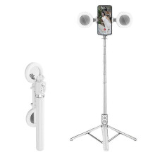 (White) R17ds 1.75m Portable Bluetooth Selfie Stick Retractable Tripod Phone Stand With Dual Fill Lights 360