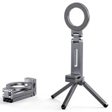 (Grey) E01S Foldable Magnetic Phone Holder 360 Degree Rotation Clip On Travel Desktop Stand with Tripod