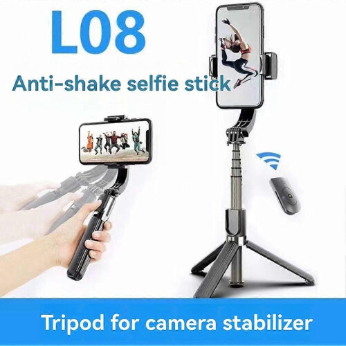 (Black) L08 Gimbal Tripod Selfie Stick Bluetooth Handheld Stabilizer Mobile Phone Holder Adjustable Black 1