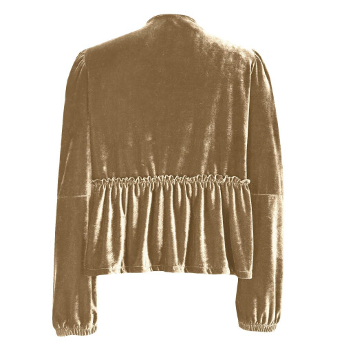 Women's Flowy Puff Sleeve  Top, V-neck, Bow Front,-coffee M 1