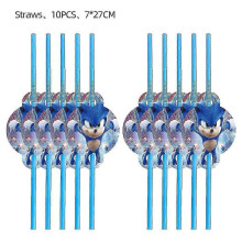 (10pcs straw) Birthday Party Decorations Kids Disposable Tableware Set Baby Shower Boy Girls Party Decor Supplies Kid Birthday Gift
