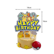 (1pcs Cake topper) Birthday Decoration Boys Girls Pink Pikachu Paper Plate Cups Tableware Set Balloons Deco Kids Baby Shower Party Supplies 2025