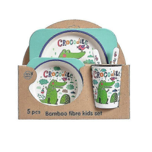 (Little crocodile) Five-piece Bamboo Fiber Children's Tableware Animals Pattern Kid Sets 1