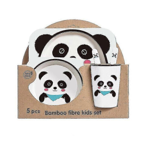 (Panda) Five-piece Bamboo Fiber Children's Tableware Animals Pattern Kid Sets 1