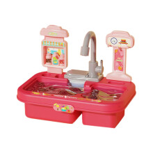 (ZZ) Pretend Play Kitchen Sink Toy with Faucet and Running Water Large Sink Utensils Tableware Accessories for Kids Toddlers Multicolor